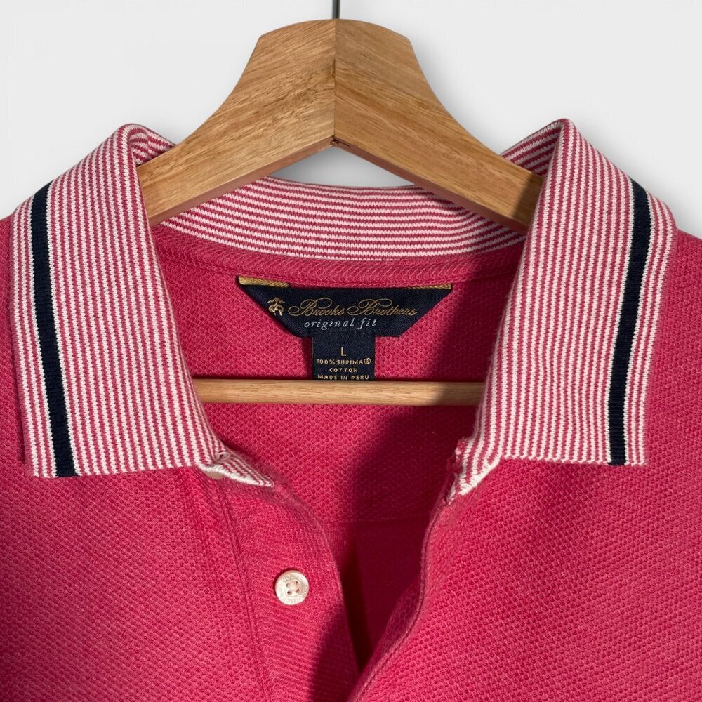 Brooks Brothers Polo Shirt LARGE Short Sleeve 100% Cotton Pink - Picture 2 of 8